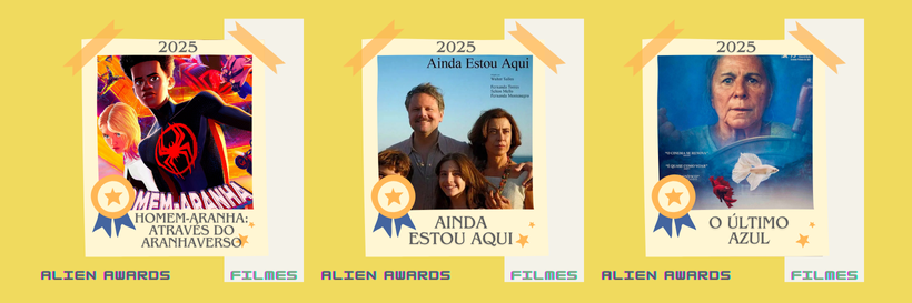 Ilustração com os posteres dos 3 filmes indicados. O nome dos mesmos estão descritos abaixo.