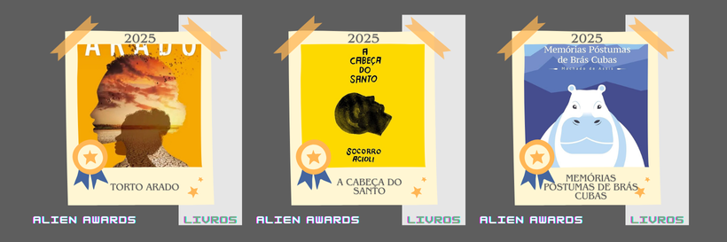 Ilustração com os posteres dos 3 livros indicados. O nome dos mesmos estão descritos abaixo.